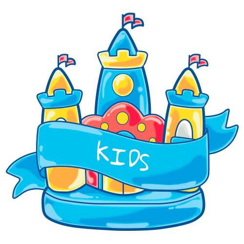 Imagem de um castelo com uma faixa escrito: Kids