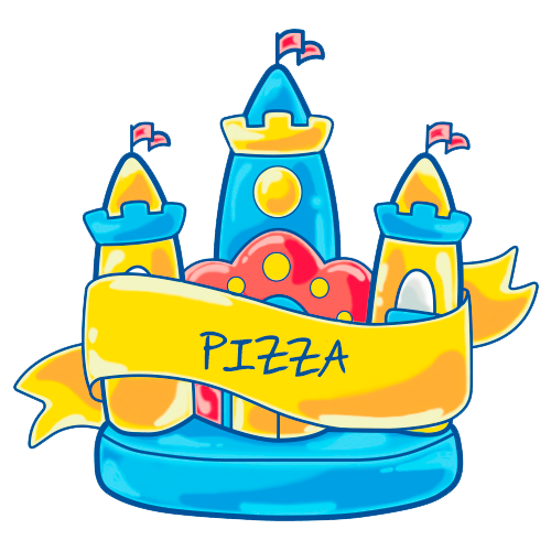 Imagem de um castelo com uma faixa escrito: Pizza
